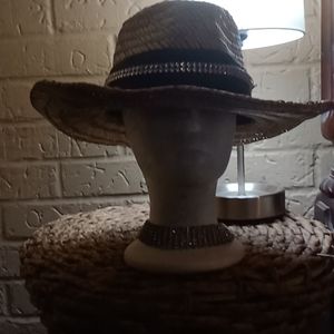 Straw cowboy hat with rhinestones band